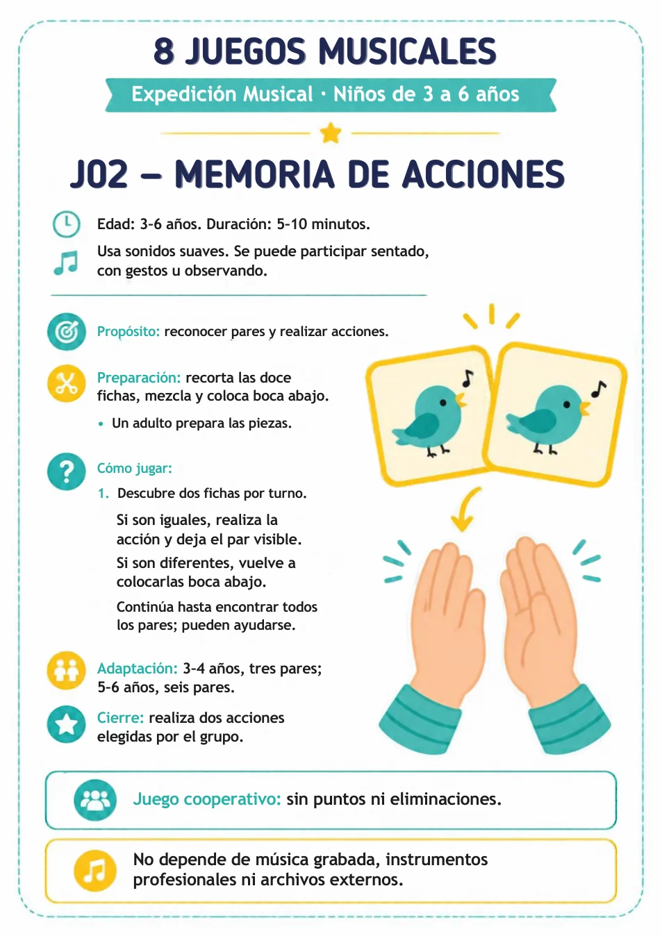 Página del juego Memoria de Acciones